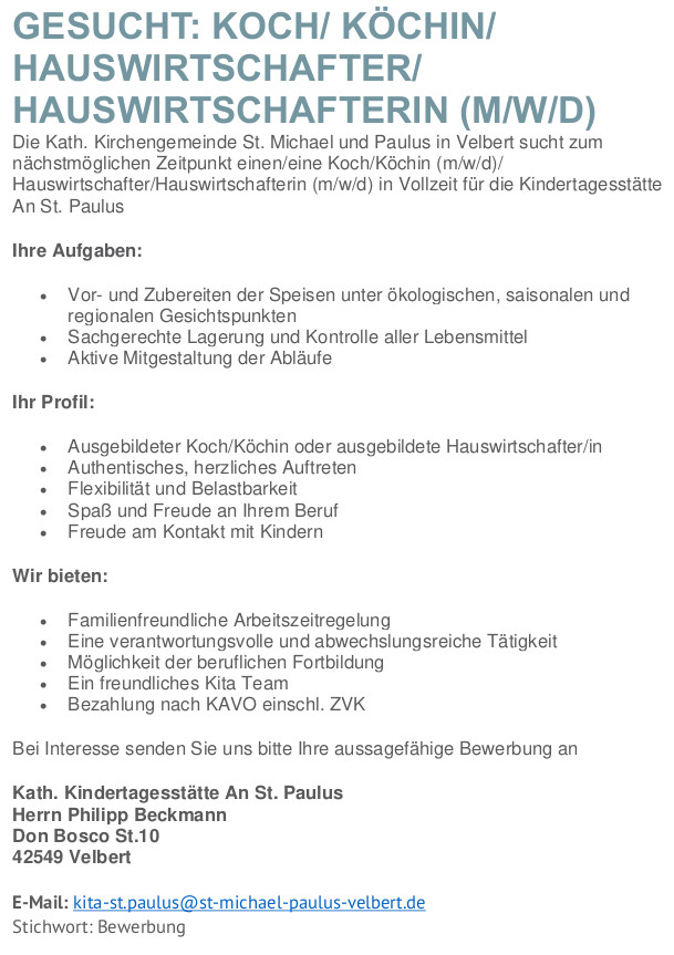 Stellenausschreibung Küche